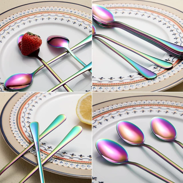 Alt view image 6 of 7 - Rainbow Long Handle Spoons, Coffee Stirrers, Premium Stainless Steel Coffee & Tea Spoons, Set of 8 (Colorful)