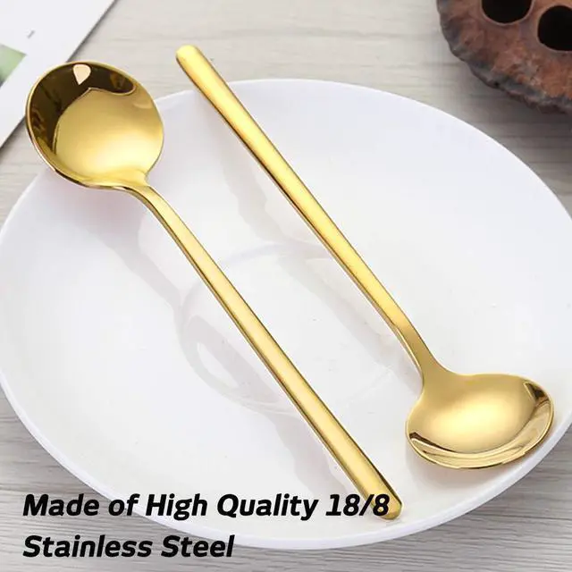 Alt view image 3 of 7 - Pack of 6, Gold Plated Stainless Steel Espresso Spoons,lyfLux Mini Teaspoons Set for Coffee Sugar Dessert Cake Ice Cream Soup Antipasto Cappuccino, 5.3 Inch