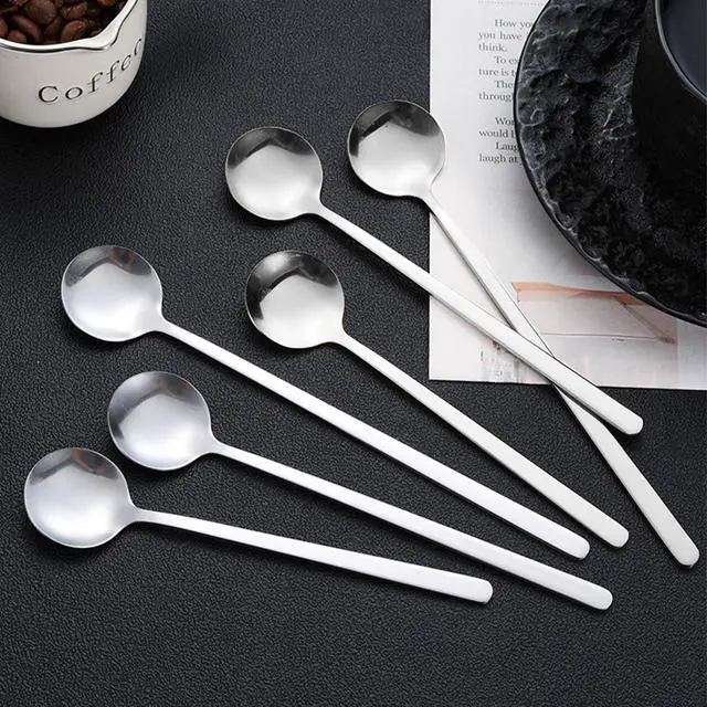 Alt view image 3 of 6 - 6PCS 6.69 Inches Silver Coffee Spoons, Long Handle Stainless Steel Stirring Spoons for Espresso, Tea, Dessert, Ice Cream, Cake - Bar & Home Accessories