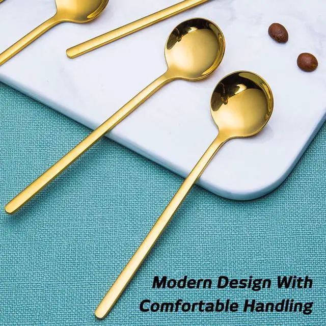 Alt view image 4 of 7 - Pack of 6, Gold Plated Stainless Steel Espresso Spoons,lyfLux Mini Teaspoons Set for Coffee Sugar Dessert Cake Ice Cream Soup Antipasto Cappuccino, 5.3 Inch