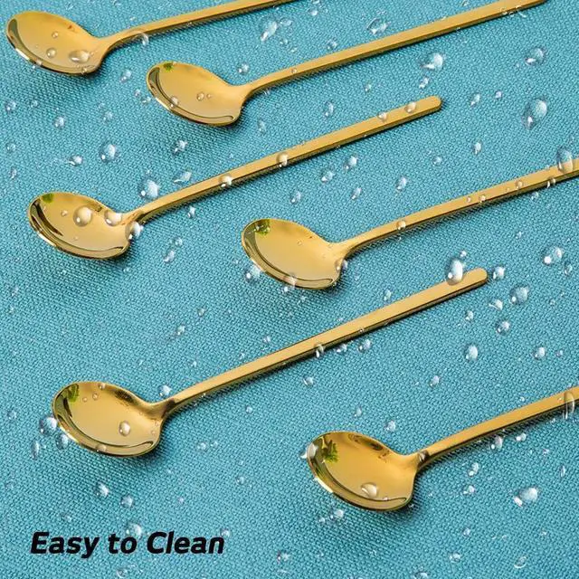 Alt view image 6 of 7 - Pack of 6, Gold Plated Stainless Steel Espresso Spoons,lyfLux Mini Teaspoons Set for Coffee Sugar Dessert Cake Ice Cream Soup Antipasto Cappuccino, 5.3 Inch