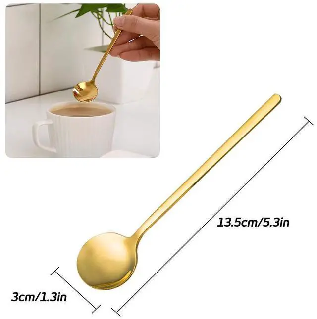 Alt view image 7 of 7 - Pack of 6, Gold Plated Stainless Steel Espresso Spoons,lyfLux Mini Teaspoons Set for Coffee Sugar Dessert Cake Ice Cream Soup Antipasto Cappuccino, 5.3 Inch