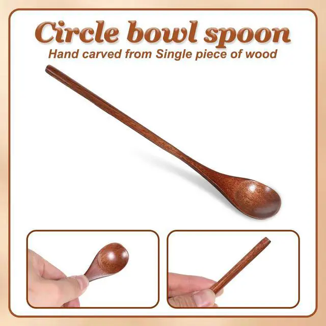 Alt view image 3 of 7 - 6PCS Wooden Coffee Spoons 7.8inch Long Handle Mixing Teaspoon Wood Honey Spoon Handmade Stirring Teaspoon for Kitchen Stirring