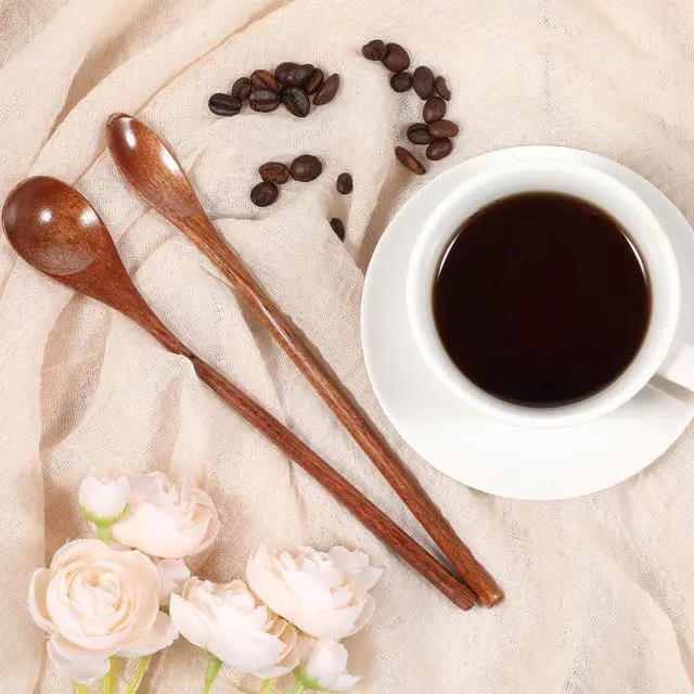 Alt view image 4 of 7 - 6PCS Wooden Coffee Spoons 7.8inch Long Handle Mixing Teaspoon Wood Honey Spoon Handmade Stirring Teaspoon for Kitchen Stirring