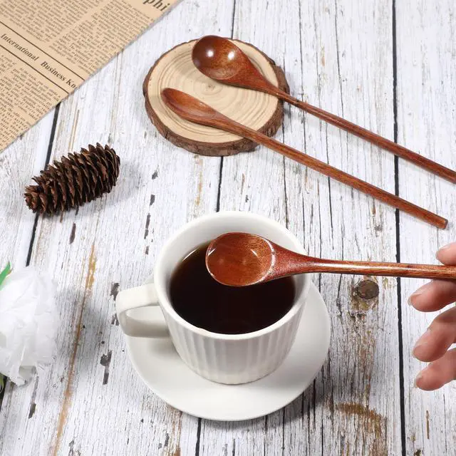 Alt view image 6 of 7 - 6PCS Wooden Coffee Spoons 7.8inch Long Handle Mixing Teaspoon Wood Honey Spoon Handmade Stirring Teaspoon for Kitchen Stirring