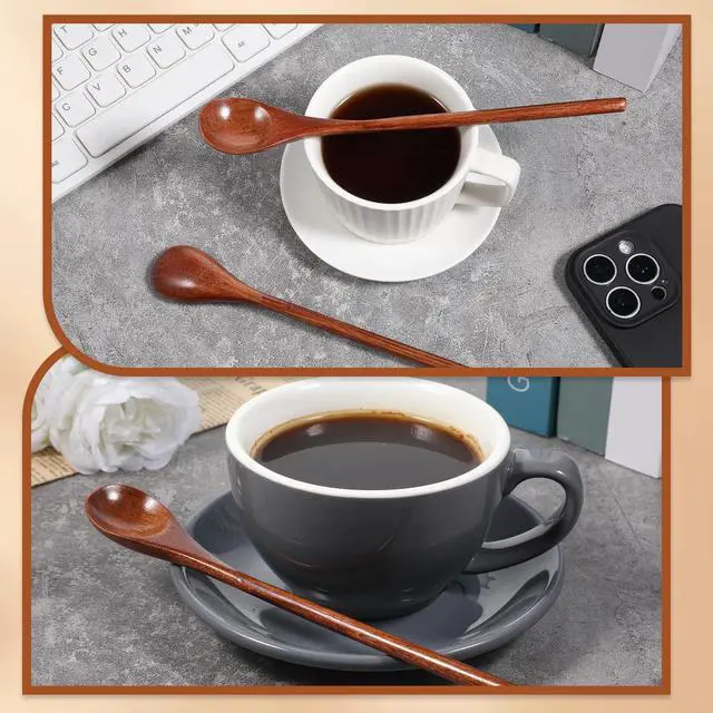 Alt view image 7 of 7 - 6PCS Wooden Coffee Spoons 7.8inch Long Handle Mixing Teaspoon Wood Honey Spoon Handmade Stirring Teaspoon for Kitchen Stirring