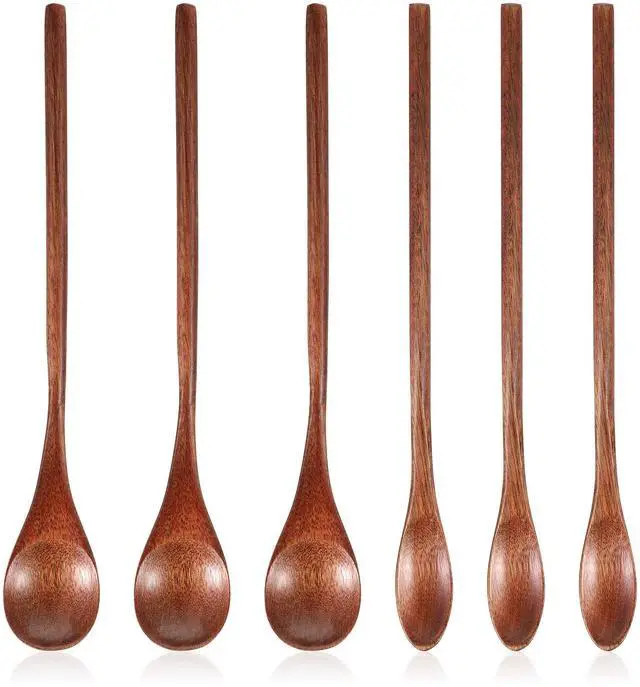 Main image of 6PCS Wooden Coffee Spoons 7.8inch Long Handle Mixing Teaspoon Wood Honey Spoon Handmade Stirring Teaspoon for Kitchen Stirring