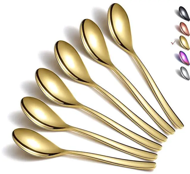Main image of Gold Teaspoons, 6 Piece Silverware, Stainless Steel Small Spoons for Home, Kitchen or Restaurant, Dishwasher Safe (6.6 Inches)