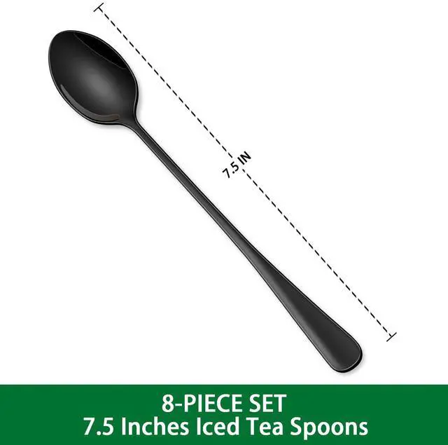 Alt view image 2 of 7 - 7.5 Inches Black Coffee Stirring Spoons Set,Set Of 8 Stanless Steel Iced Teaspoons,Long Handle Mixing Spoons For Cocktail And Sundae,Long Ice Cream Spoons