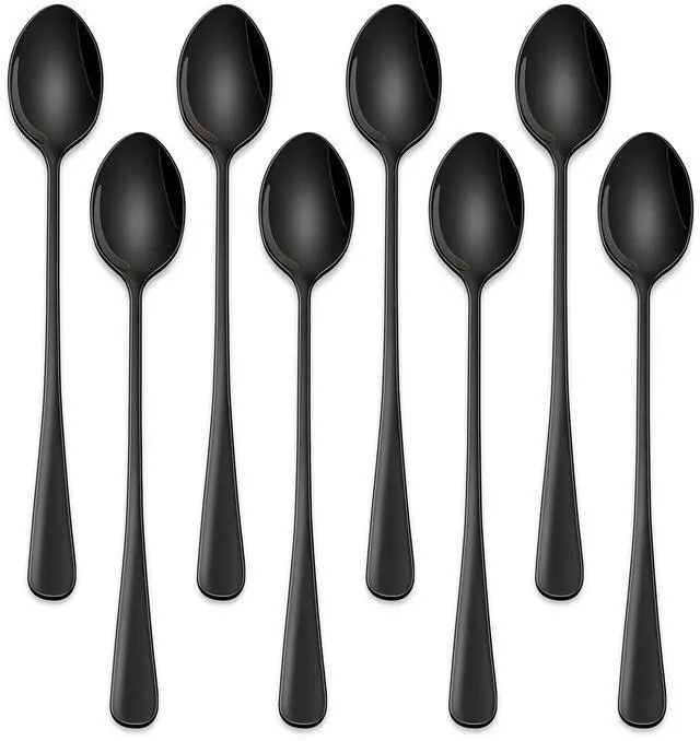 Main image of 7.5 Inches Black Coffee Stirring Spoons Set,Set Of 8 Stanless Steel Iced Teaspoons,Long Handle Mixing Spoons For Cocktail And Sundae,Long Ice Cream Spoons