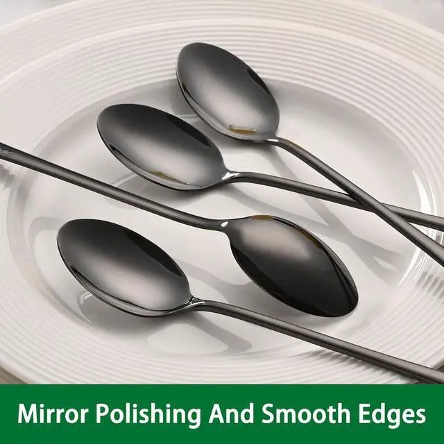 Alt view image 3 of 7 - 7.5 Inches Black Coffee Stirring Spoons Set,Set Of 8 Stanless Steel Iced Teaspoons,Long Handle Mixing Spoons For Cocktail And Sundae,Long Ice Cream Spoons