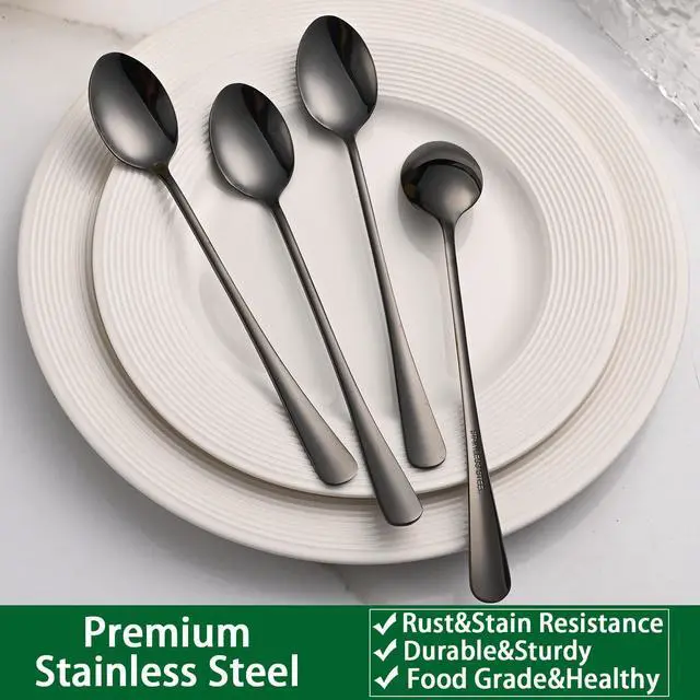 Alt view image 5 of 7 - 7.5 Inches Black Coffee Stirring Spoons Set,Set Of 8 Stanless Steel Iced Teaspoons,Long Handle Mixing Spoons For Cocktail And Sundae,Long Ice Cream Spoons