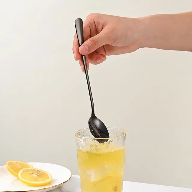 Alt view image 6 of 7 - 7.5 Inches Black Coffee Stirring Spoons Set,Set Of 8 Stanless Steel Iced Teaspoons,Long Handle Mixing Spoons For Cocktail And Sundae,Long Ice Cream Spoons
