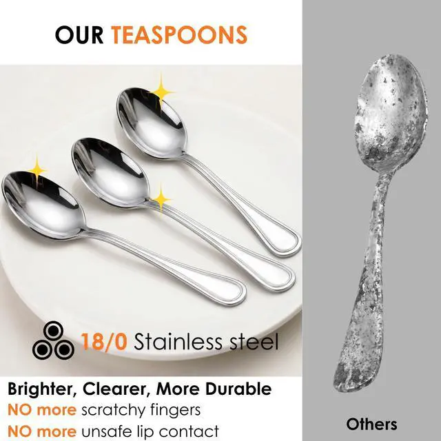 Alt view image 2 of 7 - Teaspoon Set of 6, Stainless Steel 6.1 Inch Coffee Spoons with Elegant Line Handle for Home, Cafe, Restaurant, Dessert, Ice Cream, Dishwasher Safe