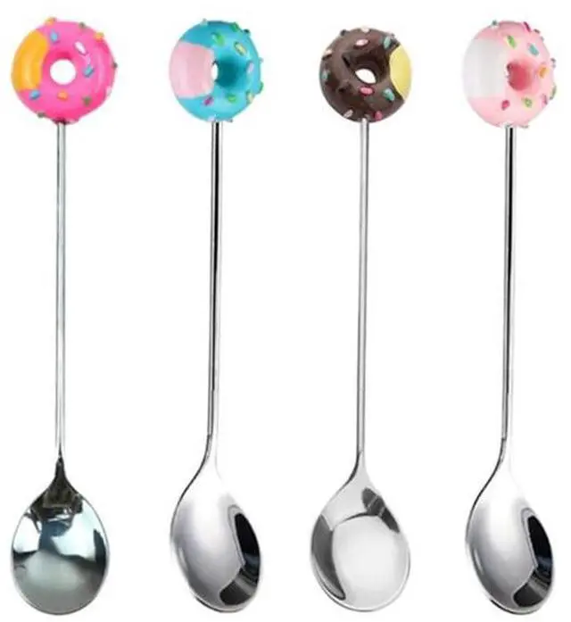 Main image of Stainless Steel Stirring Spoons, Cute Doughnut Coffee Spoon for Ice Cream Tea Sugar, Mini Donut Dessert Stirrers Mixing Teaspoons for Tableware Kitchen Tools (4 Pack)