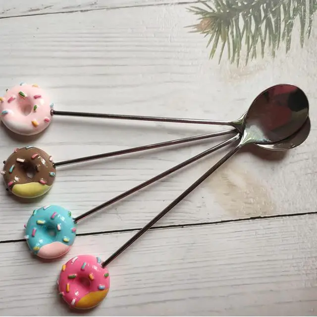 Alt view image 5 of 7 - Stainless Steel Stirring Spoons, Cute Doughnut Coffee Spoon for Ice Cream Tea Sugar, Mini Donut Dessert Stirrers Mixing Teaspoons for Tableware Kitchen Tools (4 Pack)