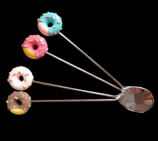 Alt view image 6 of 7 - Stainless Steel Stirring Spoons, Cute Doughnut Coffee Spoon for Ice Cream Tea Sugar, Mini Donut Dessert Stirrers Mixing Teaspoons for Tableware Kitchen Tools (4 Pack)