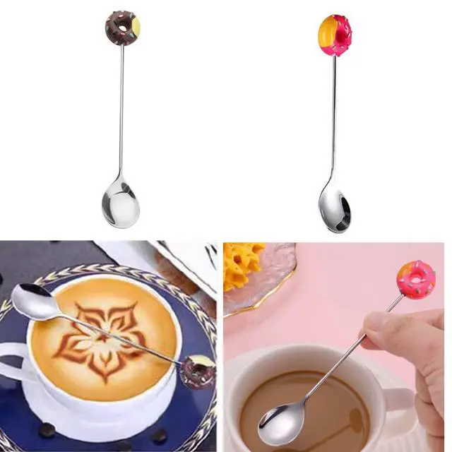Alt view image 7 of 7 - Stainless Steel Stirring Spoons, Cute Doughnut Coffee Spoon for Ice Cream Tea Sugar, Mini Donut Dessert Stirrers Mixing Teaspoons for Tableware Kitchen Tools (4 Pack)