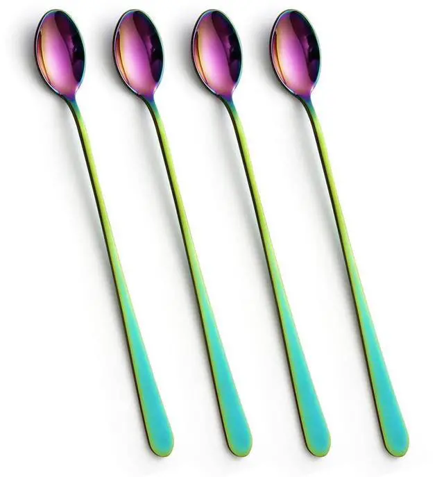 Main image of Rainbow Long Handle Iced Tea Spoons, 9-Inch Ice Cream Coffee Stirring Spoons, Set of 4