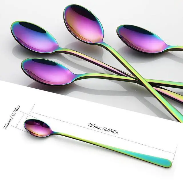 Alt view image 5 of 7 - Rainbow Long Handle Iced Tea Spoons, 9-Inch Ice Cream Coffee Stirring Spoons, Set of 4