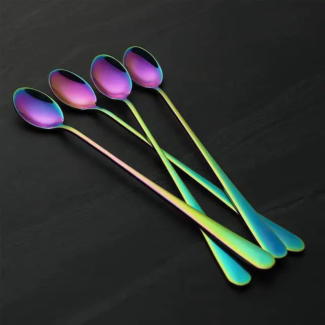 Alt view image 6 of 7 - Rainbow Long Handle Iced Tea Spoons, 9-Inch Ice Cream Coffee Stirring Spoons, Set of 4