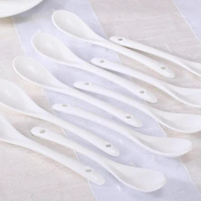 Alt view image 2 of 2 - White Porcelain Spoons Coffee, Tea, Yogurt and Ice-cream, Cutlery Fitting Ceramic Spoons 5 Inch Set of 10