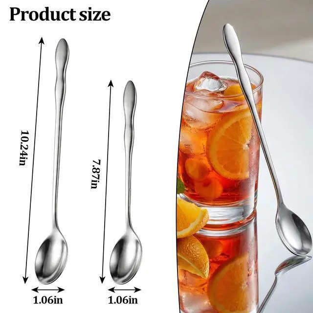 Alt view image 2 of 6 - Long Handle Iced Tea Spoon Set,4pcs Stainless Steel Ice Tea Spoon,7.9&10.3Inch Long Spoon for Stirring, Ice Cream, Coffee, Desserts, Cocktail