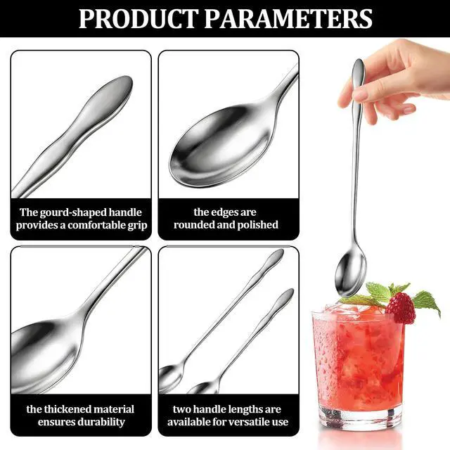 Alt view image 3 of 6 - Long Handle Iced Tea Spoon Set,4pcs Stainless Steel Ice Tea Spoon,7.9&10.3Inch Long Spoon for Stirring, Ice Cream, Coffee, Desserts, Cocktail