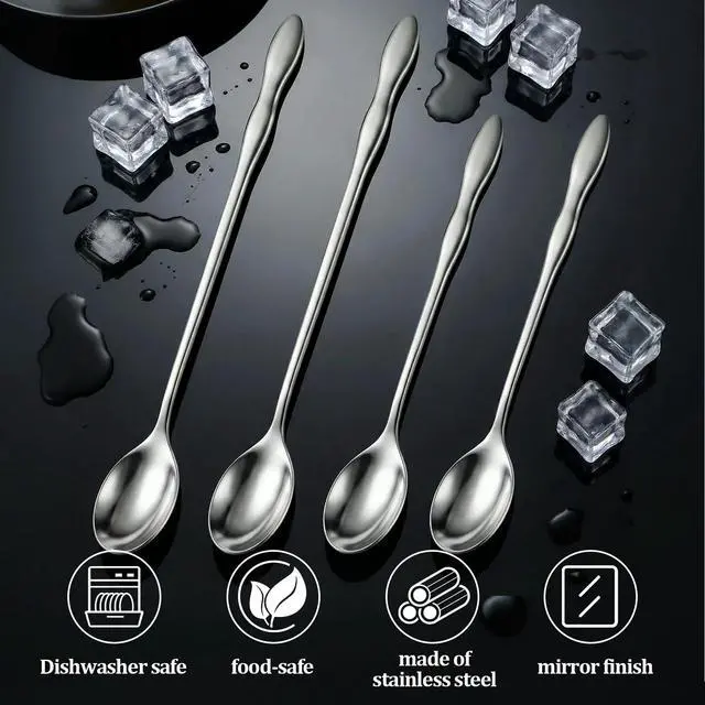 Alt view image 6 of 6 - Long Handle Iced Tea Spoon Set,4pcs Stainless Steel Ice Tea Spoon,7.9&10.3Inch Long Spoon for Stirring, Ice Cream, Coffee, Desserts, Cocktail