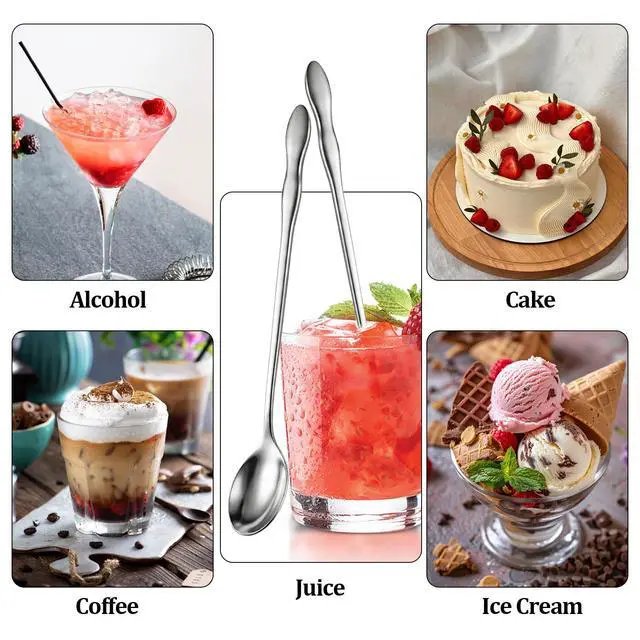 Alt view image 5 of 6 - Long Handle Iced Tea Spoon Set,4pcs Stainless Steel Ice Tea Spoon,7.9&10.3Inch Long Spoon for Stirring, Ice Cream, Coffee, Desserts, Cocktail