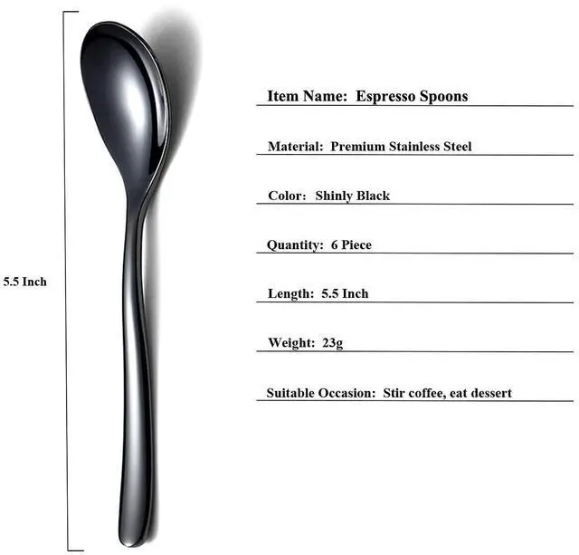 Alt view image 2 of 7 - Black Demitasse Espresso Spoons, 5.5'' Mini Coffee Spoons, Set of 6, Stainless Steel, Dishwasher Safe