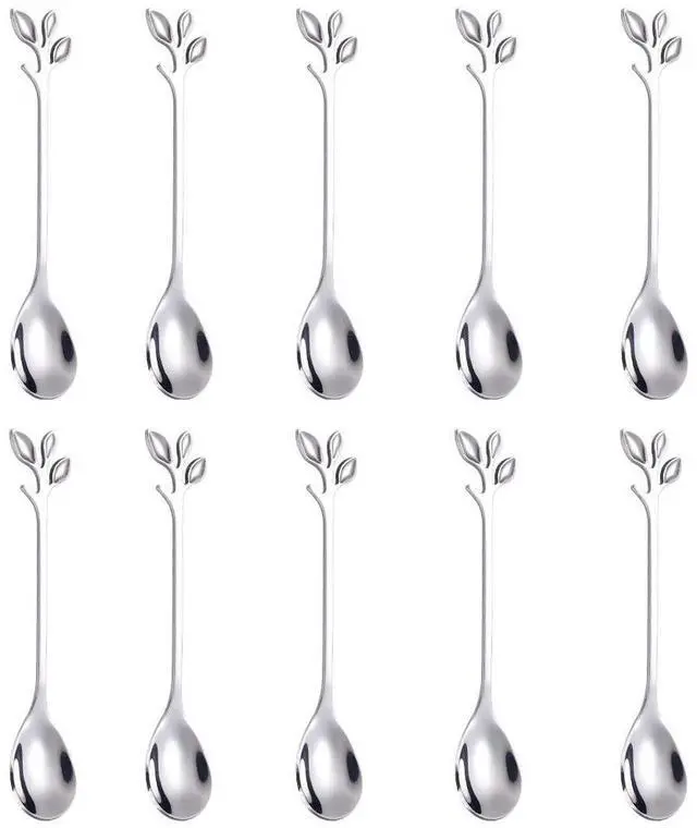 Main image of Elegant Silver Leaf Coffee Spoons - 10-Piece, 4.7" Mini Spoon