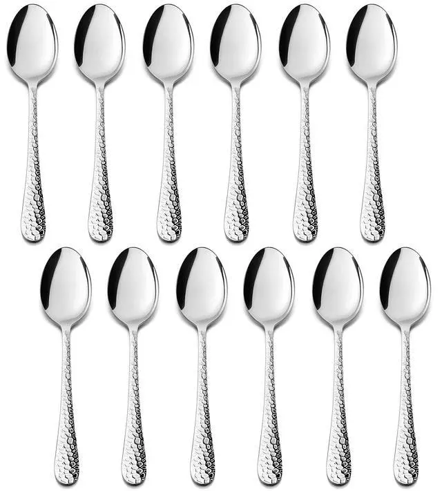 Main image of 12-Piece Small Coffee Spoons, 6-Inch Stainless Steel Mini Espresso Spoons for Coffee/Sugar/Tea, Hammered Design & Rust Free, Dishwasher Safe
