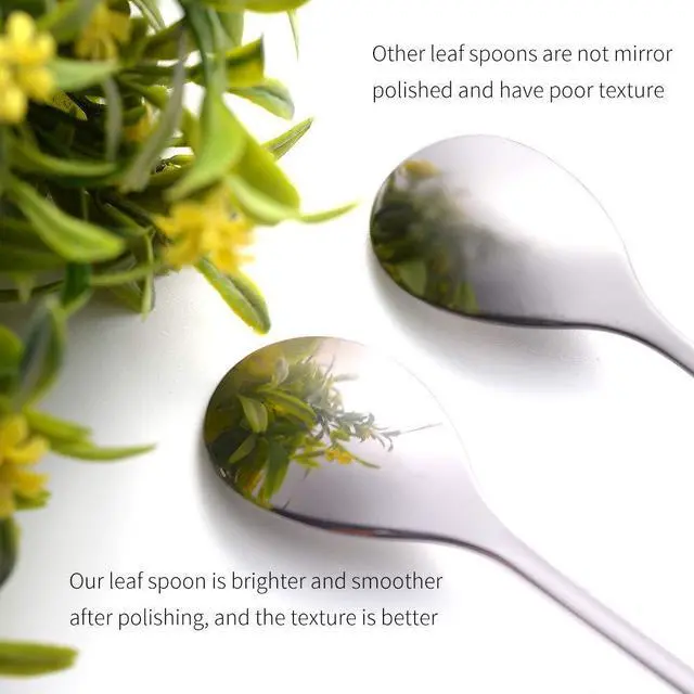Alt view image 3 of 7 - Elegant Silver Leaf Coffee Spoons - 10-Piece, 4.7" Mini Spoon