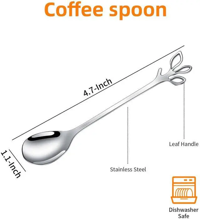 Alt view image 2 of 7 - Elegant Silver Leaf Coffee Spoons - 10-Piece, 4.7" Mini Spoon