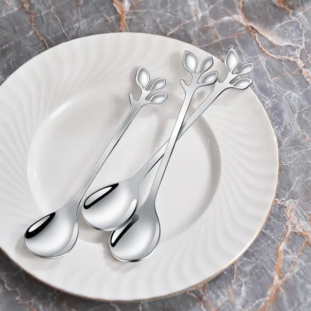 Alt view image 6 of 7 - Elegant Silver Leaf Coffee Spoons - 10-Piece, 4.7" Mini Spoon