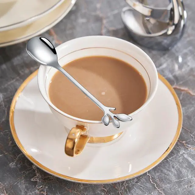 Alt view image 5 of 7 - Elegant Silver Leaf Coffee Spoons - 10-Piece, 4.7" Mini Spoon