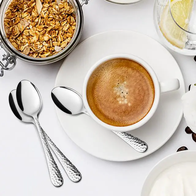 Alt view image 3 of 7 - 12-Piece Small Coffee Spoons, 6-Inch Stainless Steel Mini Espresso Spoons for Coffee/Sugar/Tea, Hammered Design & Rust Free, Dishwasher Safe