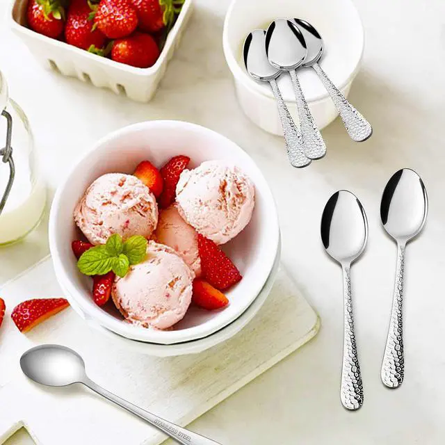 Alt view image 5 of 7 - 12-Piece Small Coffee Spoons, 6-Inch Stainless Steel Mini Espresso Spoons for Coffee/Sugar/Tea, Hammered Design & Rust Free, Dishwasher Safe