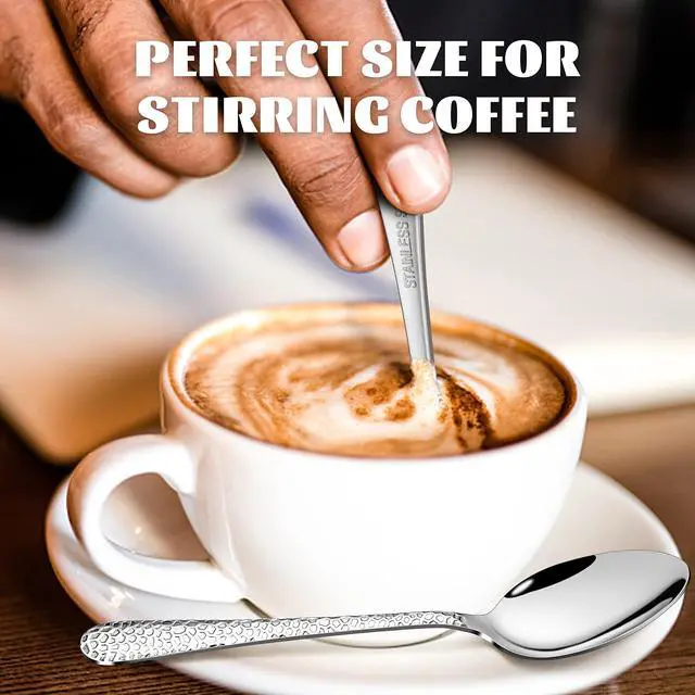 Alt view image 4 of 7 - 12-Piece Small Coffee Spoons, 6-Inch Stainless Steel Mini Espresso Spoons for Coffee/Sugar/Tea, Hammered Design & Rust Free, Dishwasher Safe