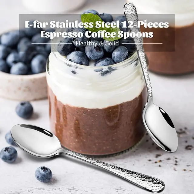 Alt view image 7 of 7 - 12-Piece Small Coffee Spoons, 6-Inch Stainless Steel Mini Espresso Spoons for Coffee/Sugar/Tea, Hammered Design & Rust Free, Dishwasher Safe