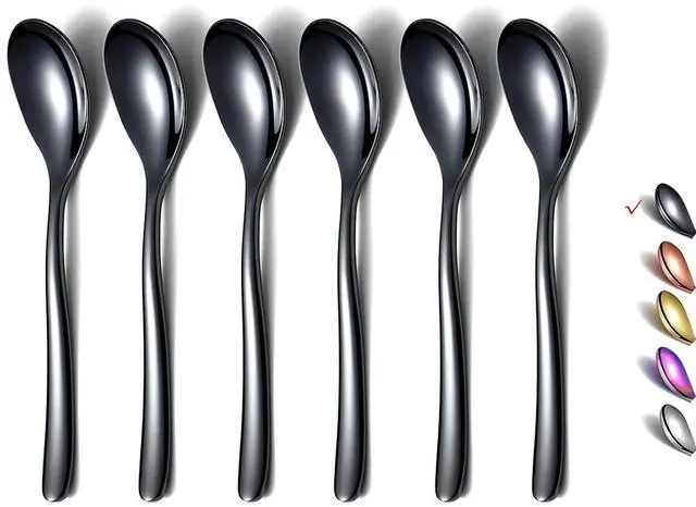 Main image of Black Demitasse Espresso Spoons, 5.5'' Mini Coffee Spoons, Set of 6, Stainless Steel, Dishwasher Safe