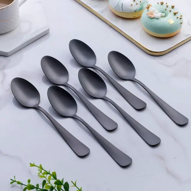 Alt view image 2 of 5 - Matte Black Dessert Spoon, GoGeiLi Stainless Steel Satin Finish 6.8-inch Teaspoon Coffee Spoon Set, Service for 6, Dishwasher Safe