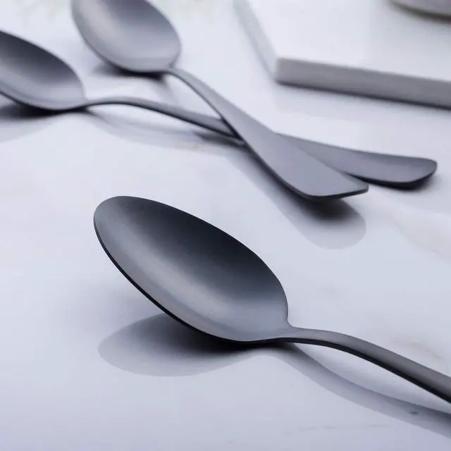 Alt view image 3 of 5 - Matte Black Dessert Spoon, GoGeiLi Stainless Steel Satin Finish 6.8-inch Teaspoon Coffee Spoon Set, Service for 6, Dishwasher Safe