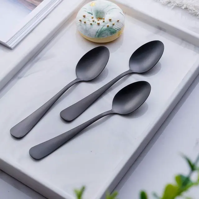 Alt view image 5 of 5 - Matte Black Dessert Spoon, GoGeiLi Stainless Steel Satin Finish 6.8-inch Teaspoon Coffee Spoon Set, Service for 6, Dishwasher Safe