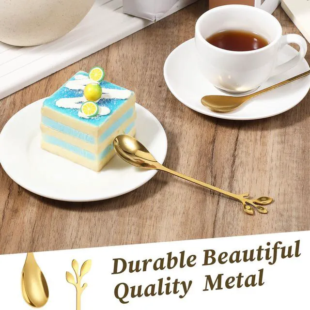 Alt view image 3 of 7 - 40Pcs Stainless Steel Coffee Spoons, 4.7 Inches Elegant Gold Leaf Dessert TeaSpoons, Tableware Dessert Tea Spoon for Stirring Mixing Coffee, Sugar, Tea, Ice Cream