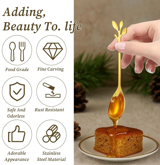 Alt view image 5 of 7 - 40Pcs Stainless Steel Coffee Spoons, 4.7 Inches Elegant Gold Leaf Dessert TeaSpoons, Tableware Dessert Tea Spoon for Stirring Mixing Coffee, Sugar, Tea, Ice Cream