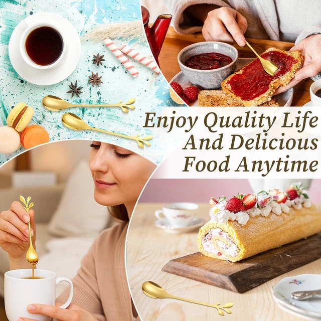 Alt view image 6 of 7 - 40Pcs Stainless Steel Coffee Spoons, 4.7 Inches Elegant Gold Leaf Dessert TeaSpoons, Tableware Dessert Tea Spoon for Stirring Mixing Coffee, Sugar, Tea, Ice Cream