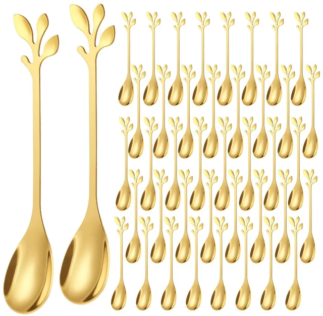 Main image of 40Pcs Stainless Steel Coffee Spoons, 4.7 Inches Elegant Gold Leaf Dessert TeaSpoons, Tableware Dessert Tea Spoon for Stirring Mixing Coffee, Sugar, Tea, Ice Cream