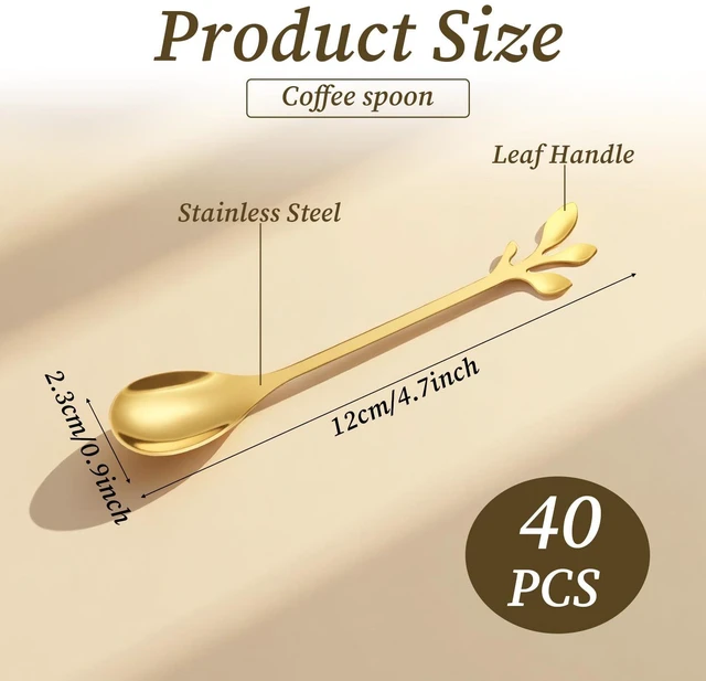 Alt view image 2 of 7 - 40Pcs Stainless Steel Coffee Spoons, 4.7 Inches Elegant Gold Leaf Dessert TeaSpoons, Tableware Dessert Tea Spoon for Stirring Mixing Coffee, Sugar, Tea, Ice Cream